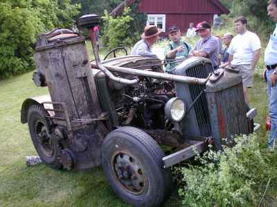 A gasifier on a vintage tractor